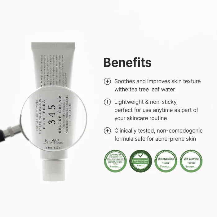 Dr.Althea 345 Relief Cream | PDRN & Hyaluronic Acid for Hydration, Blemish Care | Post-Acne Face Moisturizer with Centella & Niacinamide | Korean Vegan Skincare, 1.69 Fl Oz (Ver.2 - Pack of 2)